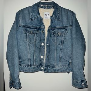 Zara Women’s Size Medium Sherpa Lined Denim Jean Jacket Coat